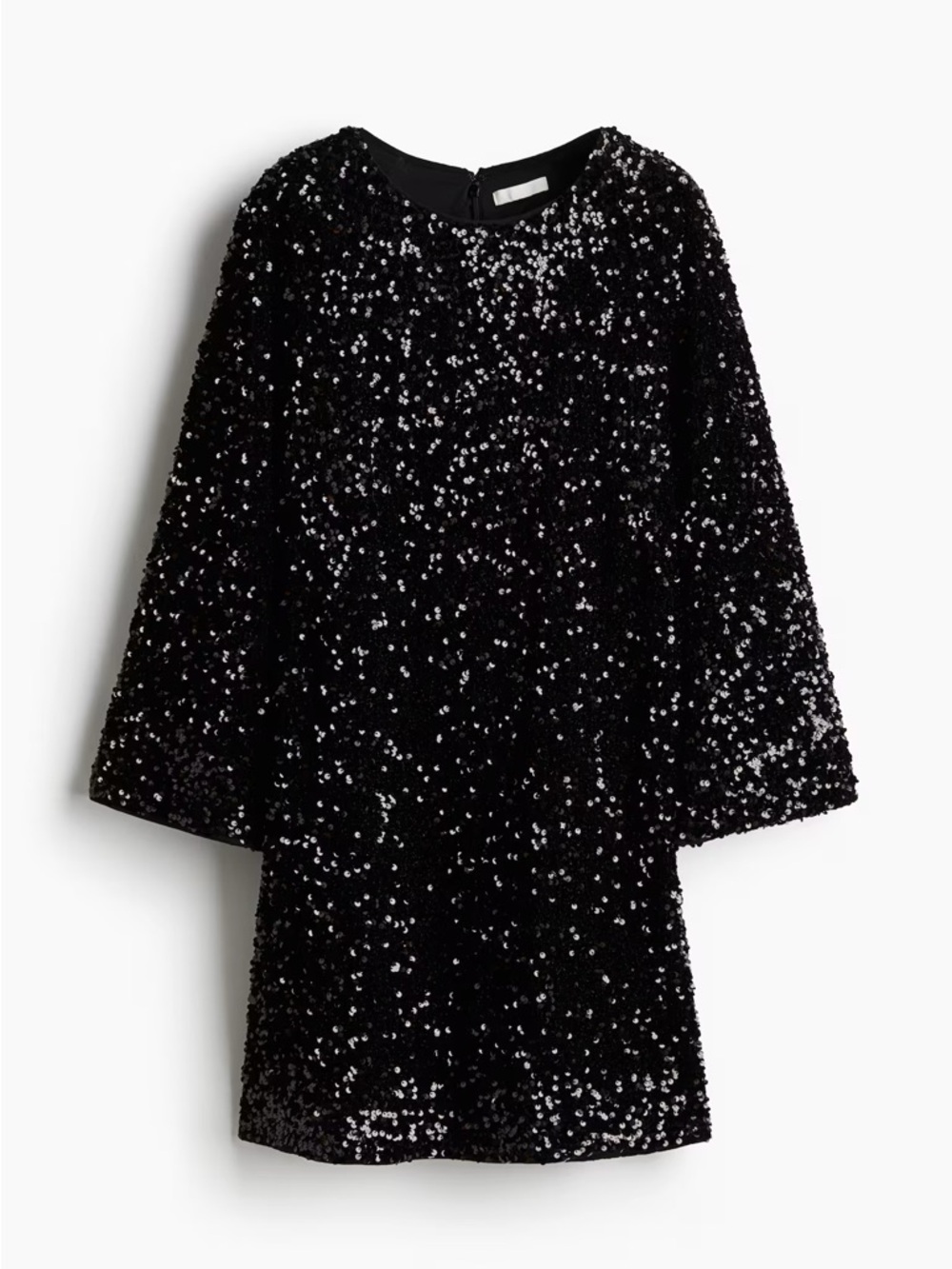 H&M Black Sequin Long Sleeve Shift Dress